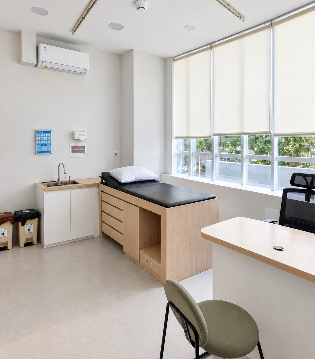 Ruang pemeriksaan Klinik Pratama Gracia Sehati dengan tempat tidur pemeriksaan dan area konsultasi